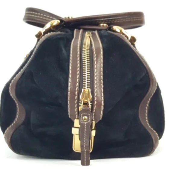 Gucci Aviatrix Boston Black Suede Brown Leather Satchel Bag Handbag - Picture 4 of 10